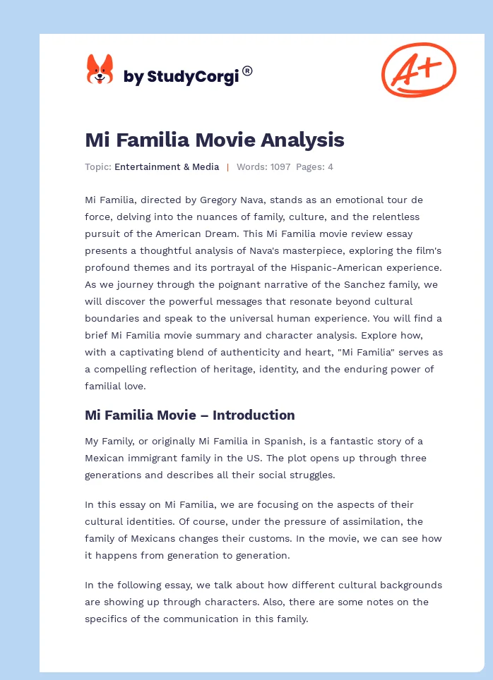 Mi Familia Movie Analysis. Page 1