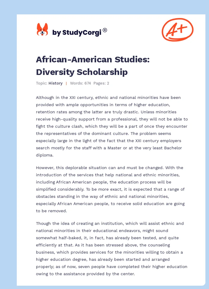 African-American Studies: Diversity Scholarship. Page 1