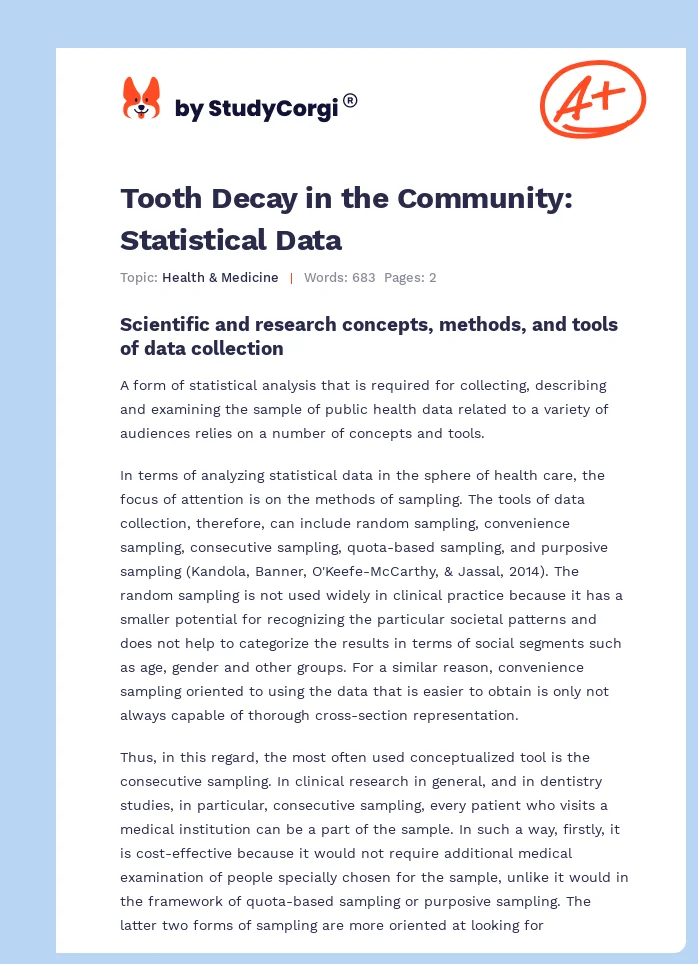 Tooth Decay in the Community: Statistical Data. Page 1
