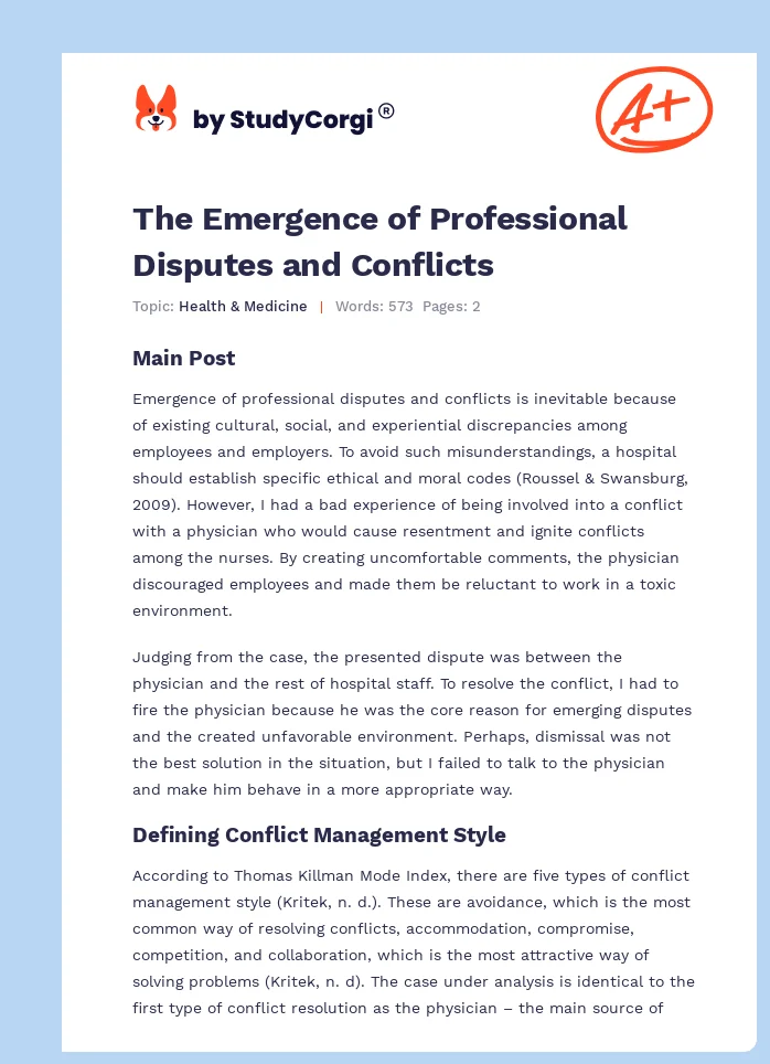 The Emergence of Professional Disputes and Conflicts. Page 1