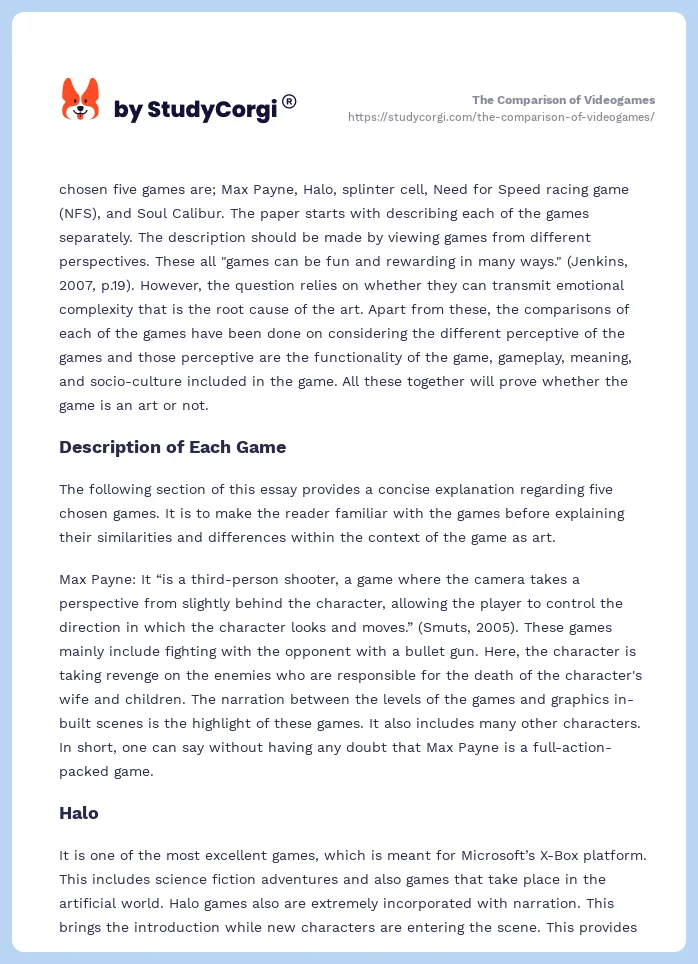 The Comparison of Videogames. Page 2