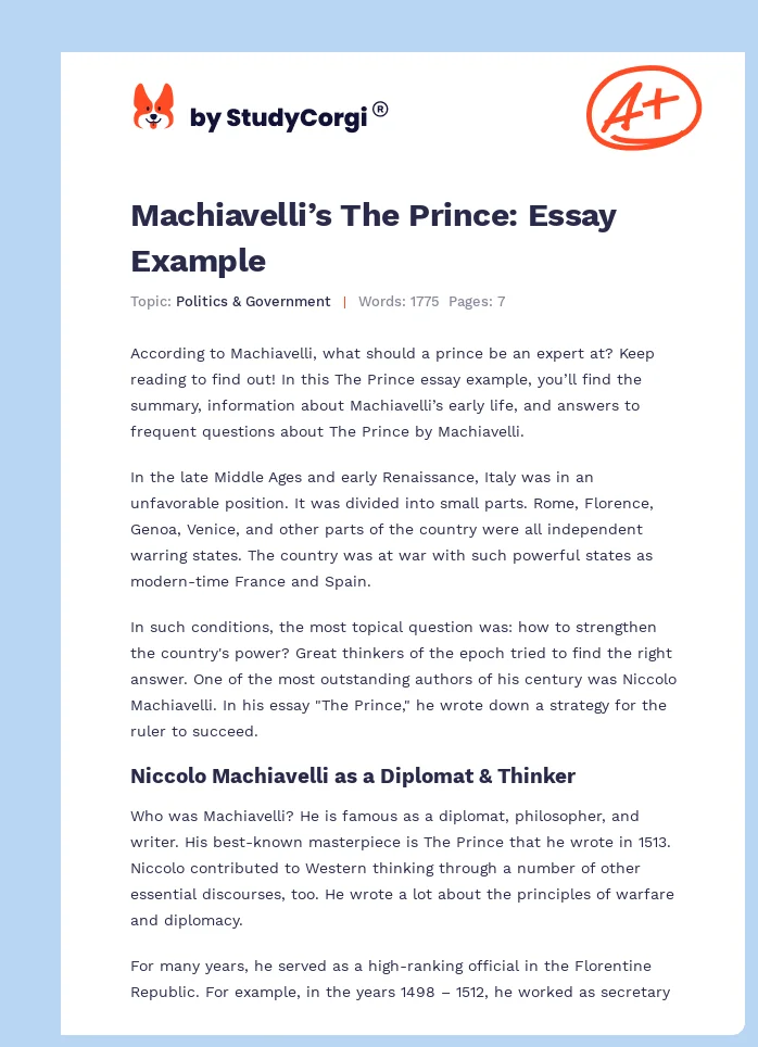 Machiavelli’s The Prince: Essay Example. Page 1