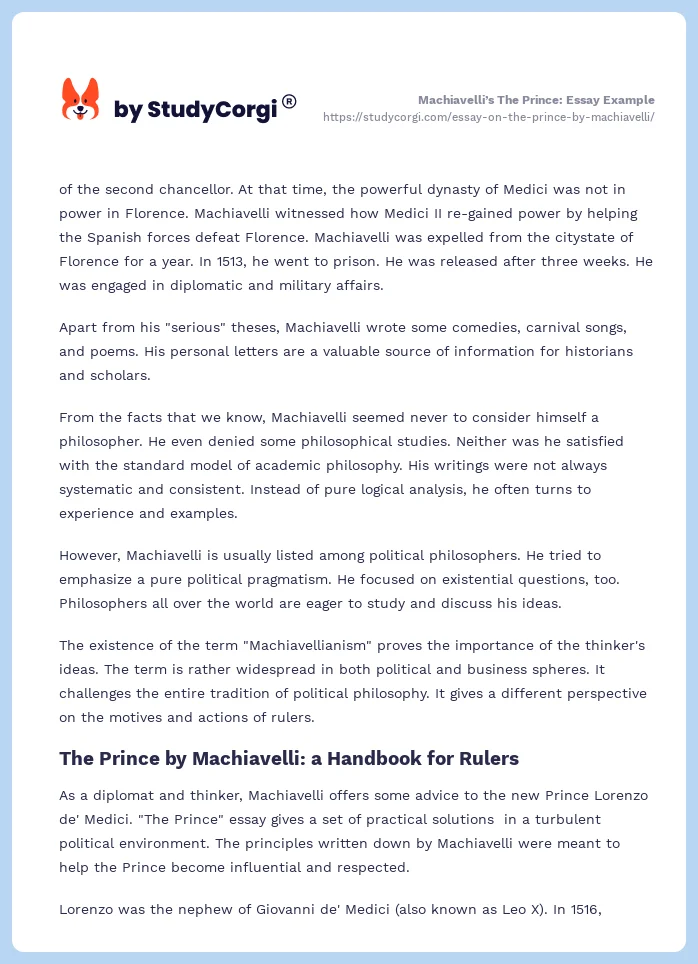 Machiavelli’s The Prince: Essay Example. Page 2