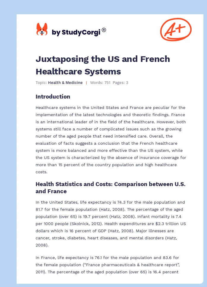Juxtaposing the US and French Healthcare Systems. Page 1