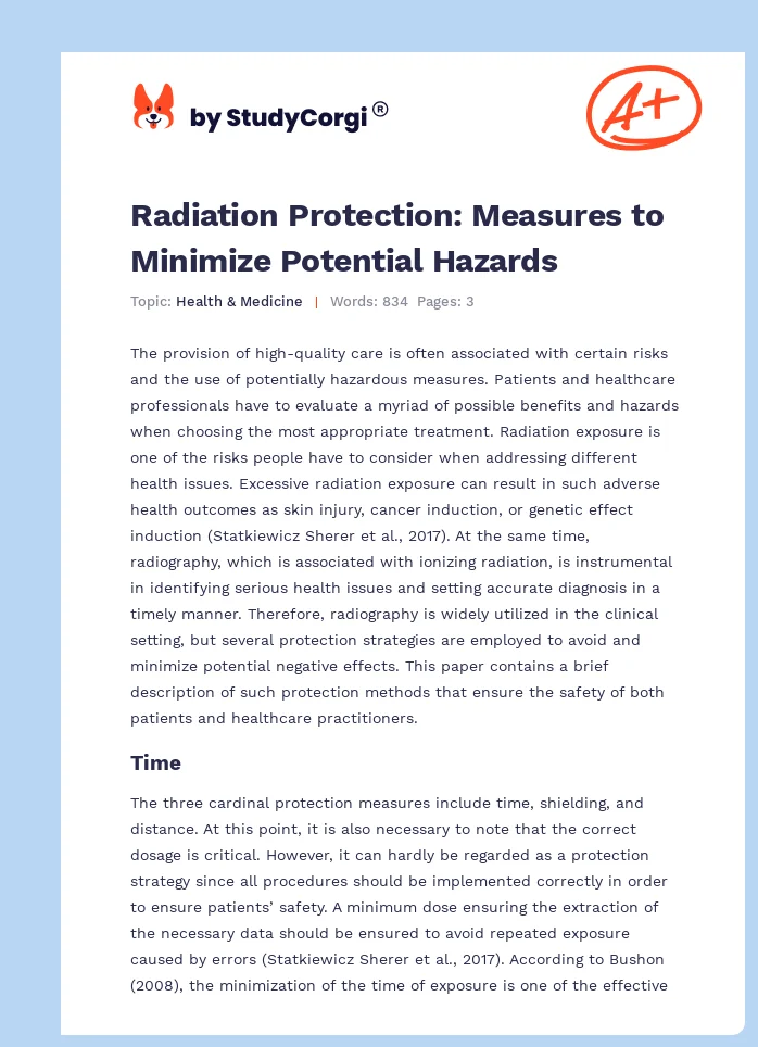 Radiation Protection: Measures to Minimize Potential Hazards. Page 1