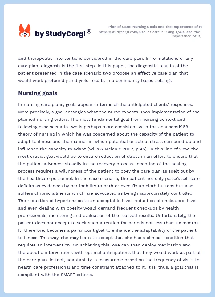 Plan of Care: Nursing Goals and the Importance of It. Page 2