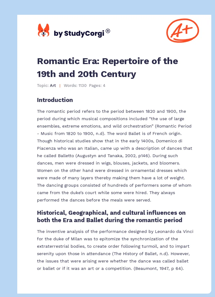 Romantic Era: Repertoire of the 19th and 20th Century. Page 1