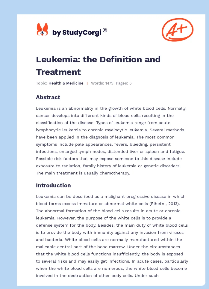 Leukemia: the Definition and Treatment. Page 1