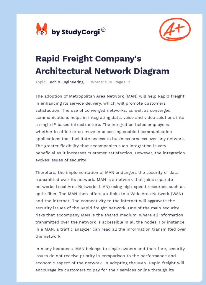 Rapid Freight Company's Architectural Network Diagram. Page 1