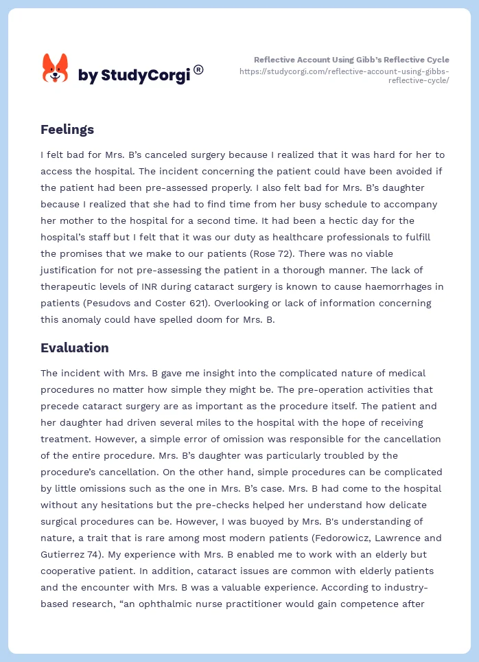Reflective Account Using Gibb’s Reflective Cycle. Page 2