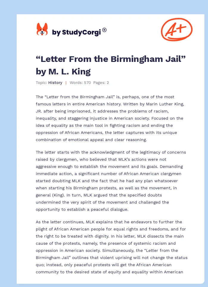 “Letter From the Birmingham Jail” by M. L. King. Page 1
