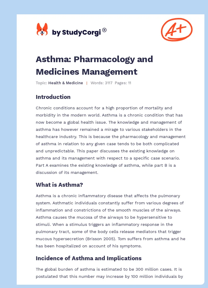 Asthma: Pharmacology and Medicines Management. Page 1