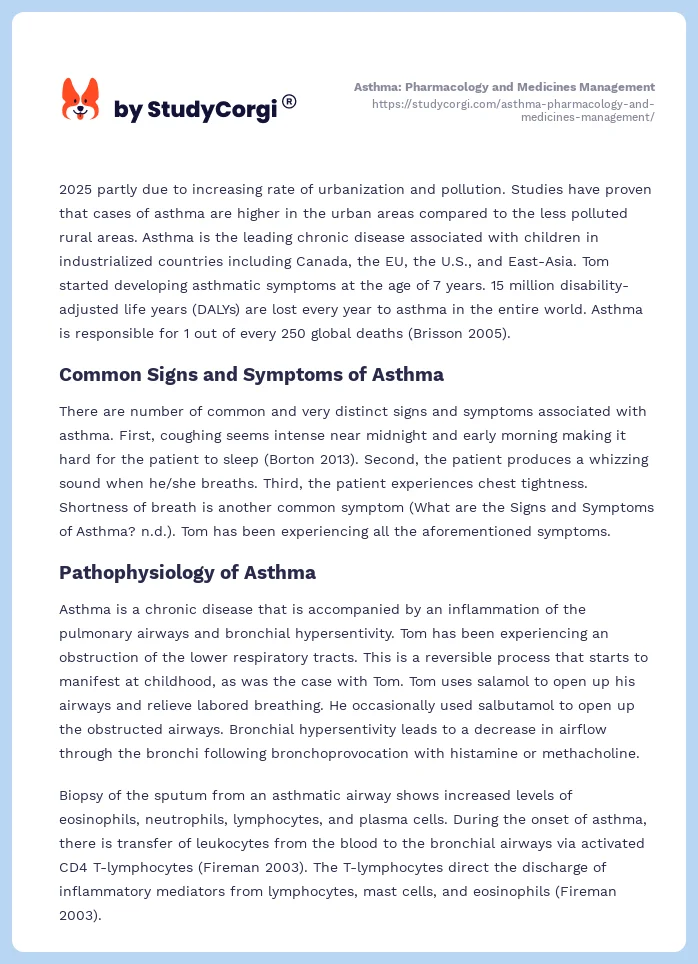 Asthma: Pharmacology and Medicines Management. Page 2