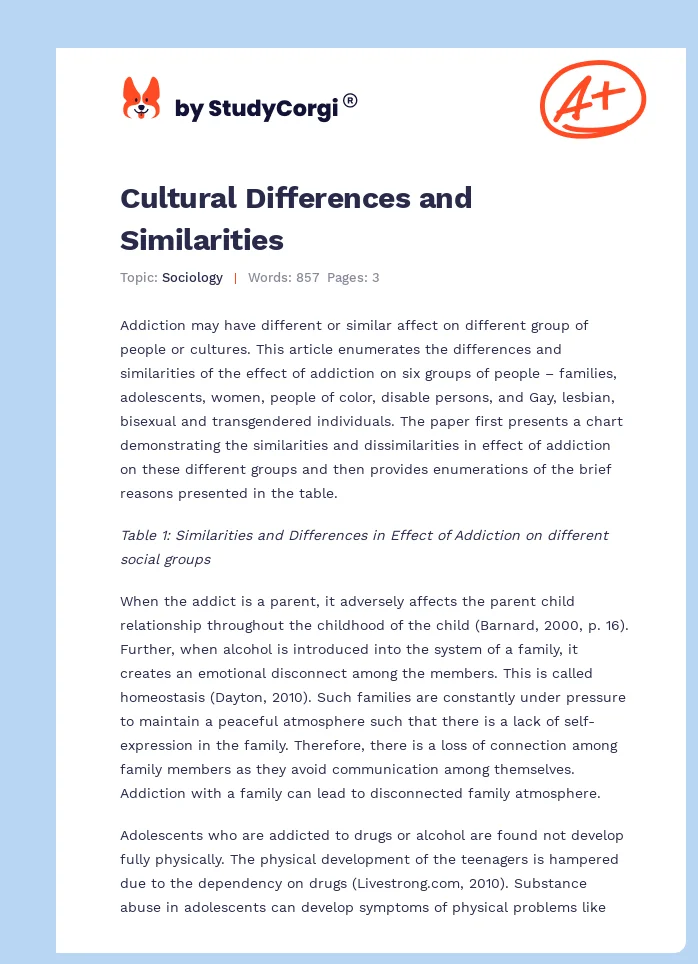 Cultural Differences and Similarities. Page 1