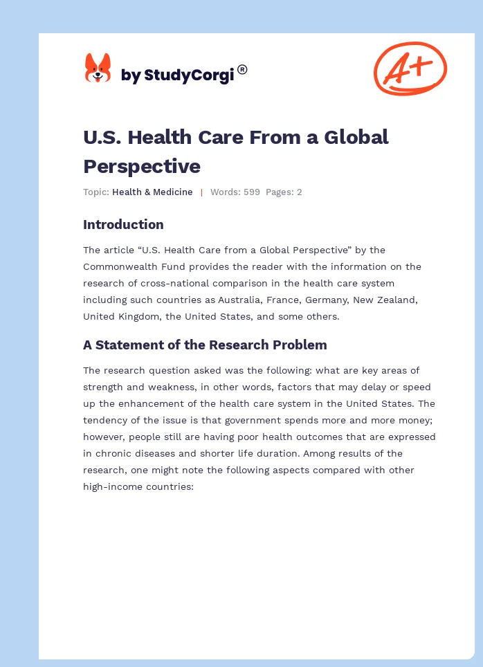 U.S. Health Care From a Global Perspective. Page 1