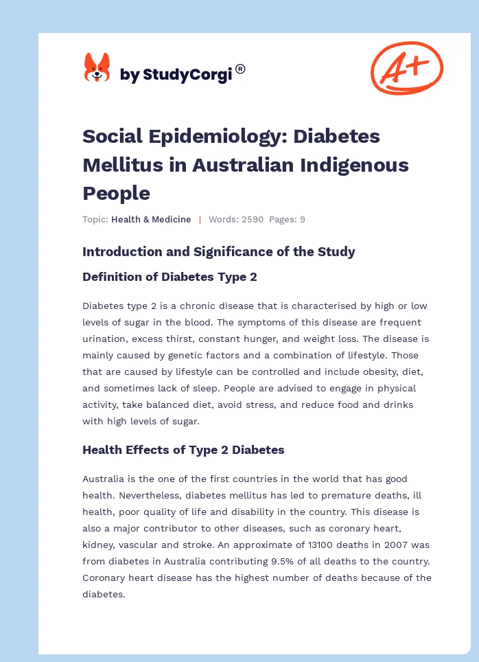 Social Epidemiology: Diabetes Mellitus in Australian Indigenous People. Page 1