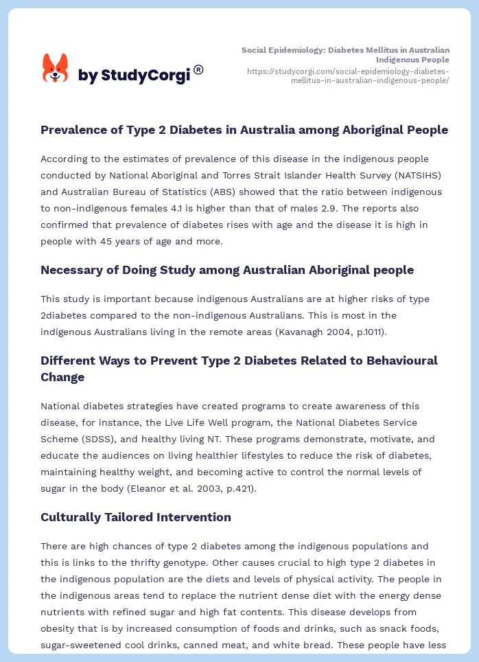Social Epidemiology: Diabetes Mellitus in Australian Indigenous People. Page 2