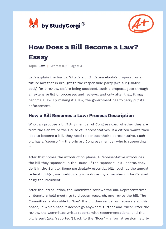 How Does a Bill Become a Law? Essay. Page 1