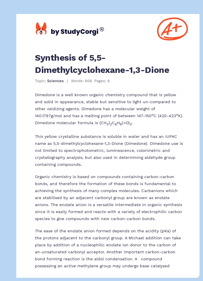 Synthesis of 5,5-Dimethylcyclohexane-1,3-Dione. Page 1