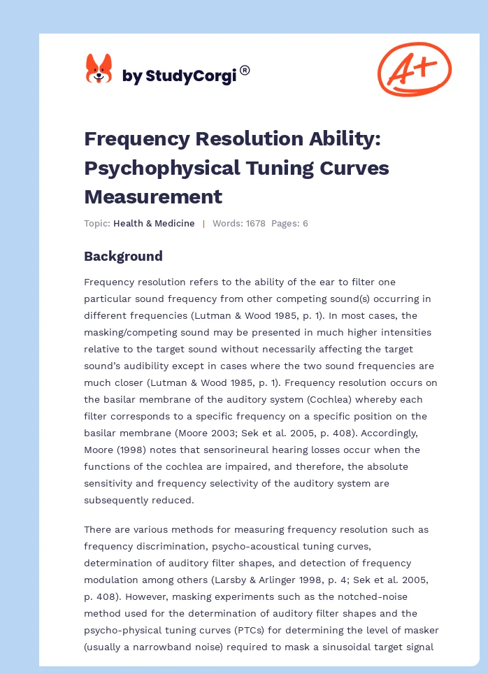 Frequency Resolution Ability: Psychophysical Tuning Curves Measurement. Page 1