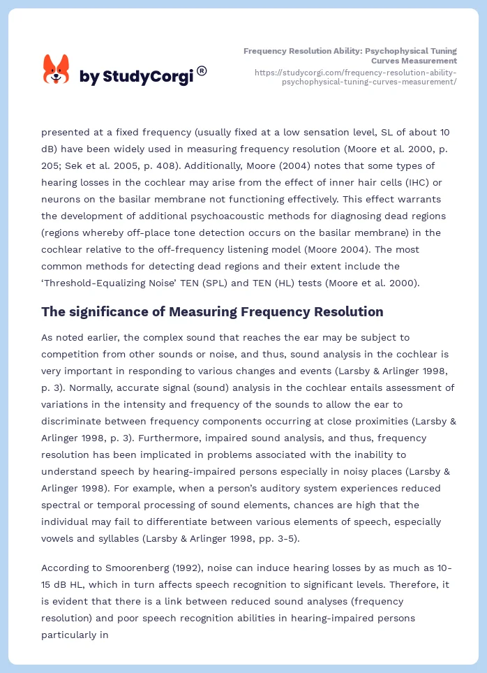 Frequency Resolution Ability: Psychophysical Tuning Curves Measurement. Page 2