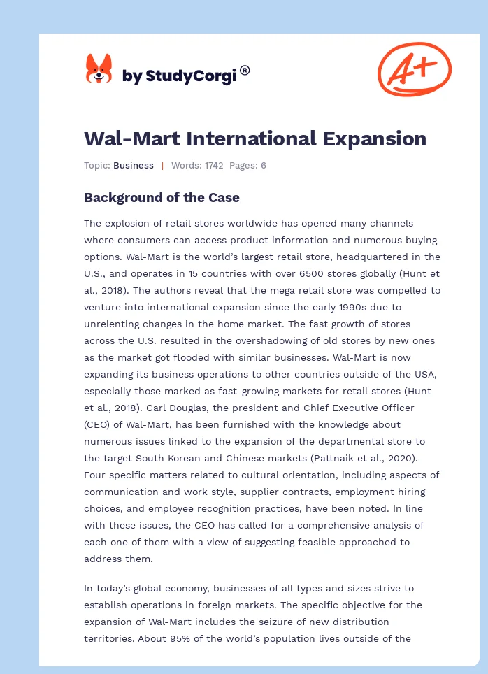Wal-Mart International Expansion. Page 1