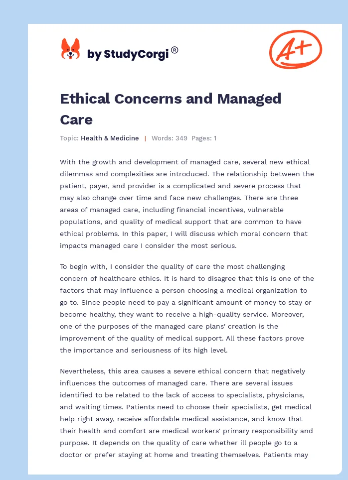 Ethical Concerns and Managed Care. Page 1