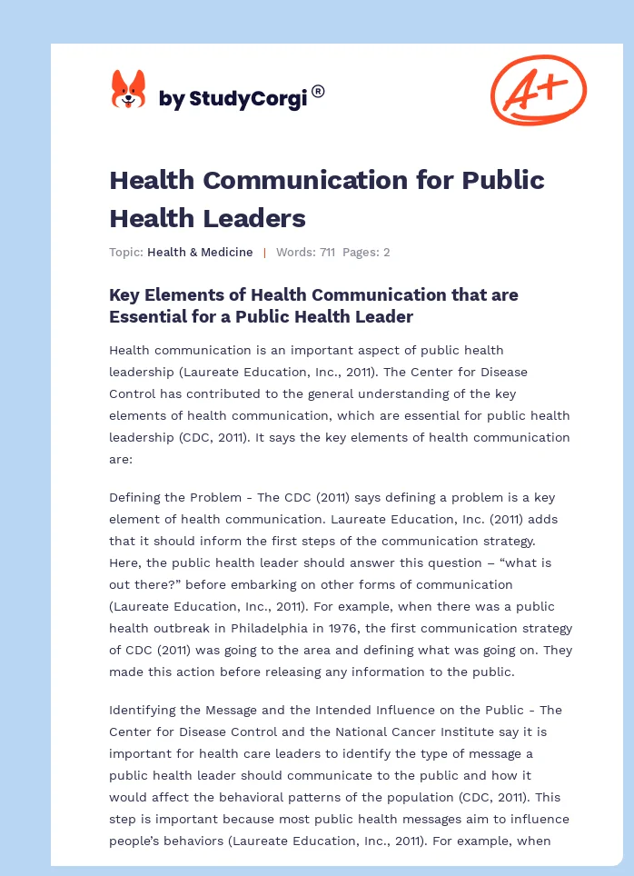 Health Communication for Public Health Leaders. Page 1