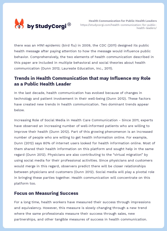 Health Communication for Public Health Leaders. Page 2