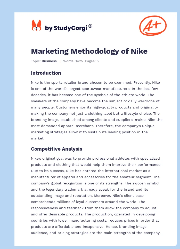 Marketing Methodology of Nike. Page 1