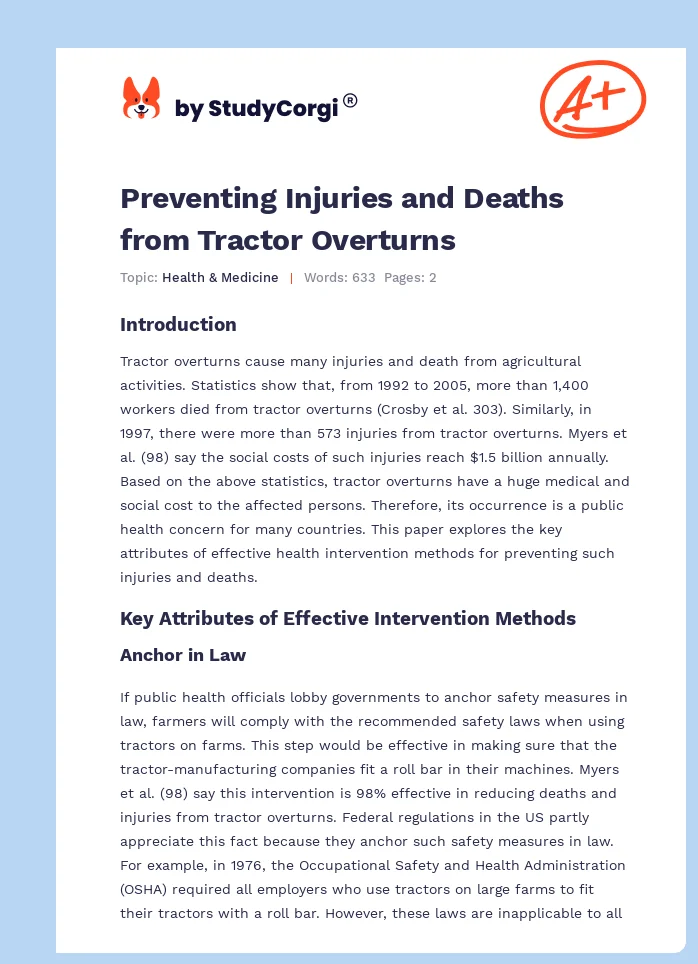 Preventing Injuries and Deaths from Tractor Overturns. Page 1