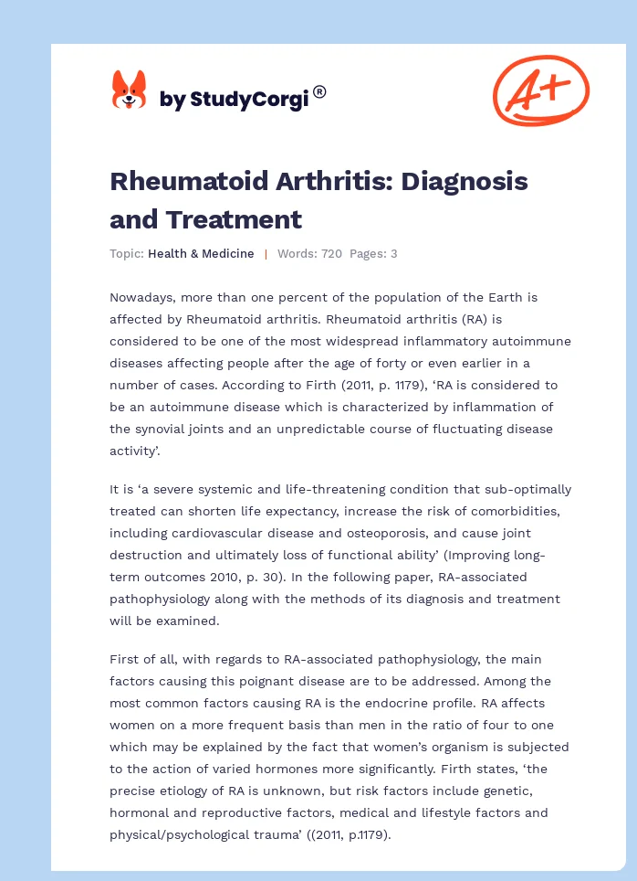 Rheumatoid Arthritis: Diagnosis and Treatment. Page 1