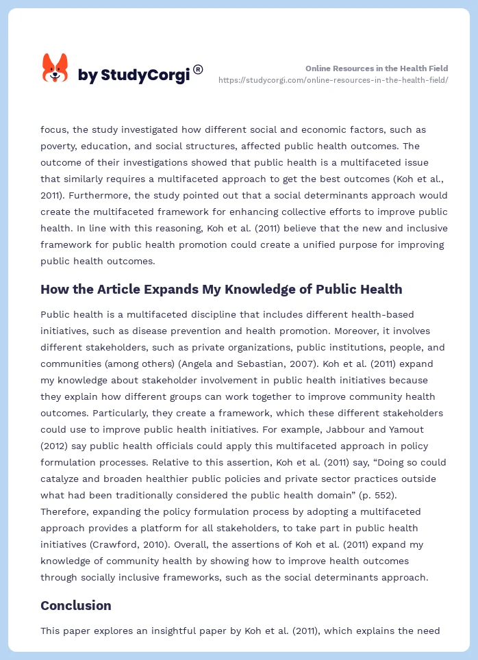 Online Resources in the Health Field. Page 2