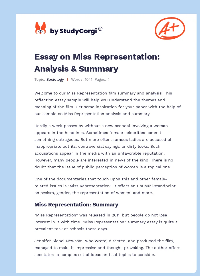 Essay on Miss Representation: Analysis & Summary. Page 1