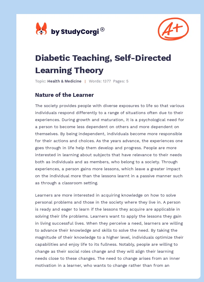 Diabetic Teaching, Self-Directed Learning Theory. Page 1