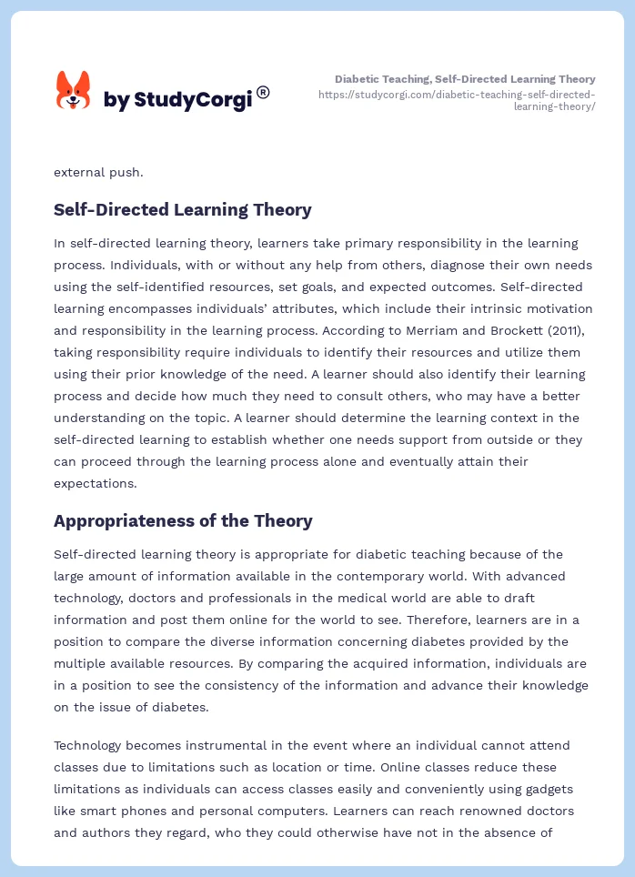 Diabetic Teaching, Self-Directed Learning Theory. Page 2