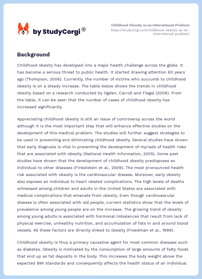 Childhood Obesity as an International Problem. Page 2