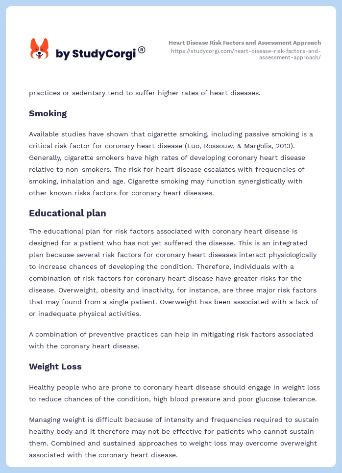 Heart Disease Risk Factors and Assessment Approach. Page 2