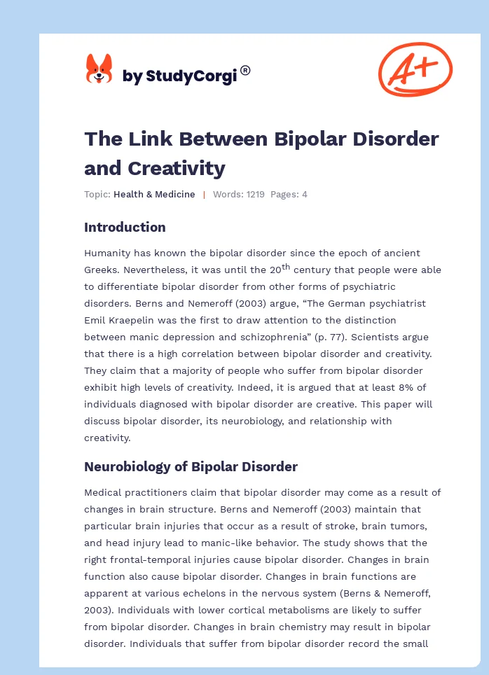 The Link Between Bipolar Disorder and Creativity. Page 1