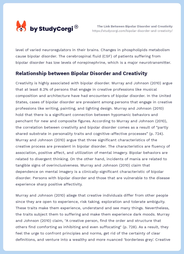 The Link Between Bipolar Disorder and Creativity. Page 2