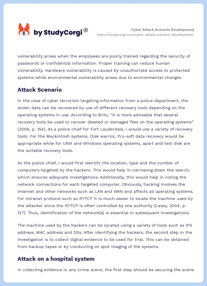 Cyber Attack Scenario Development. Page 2