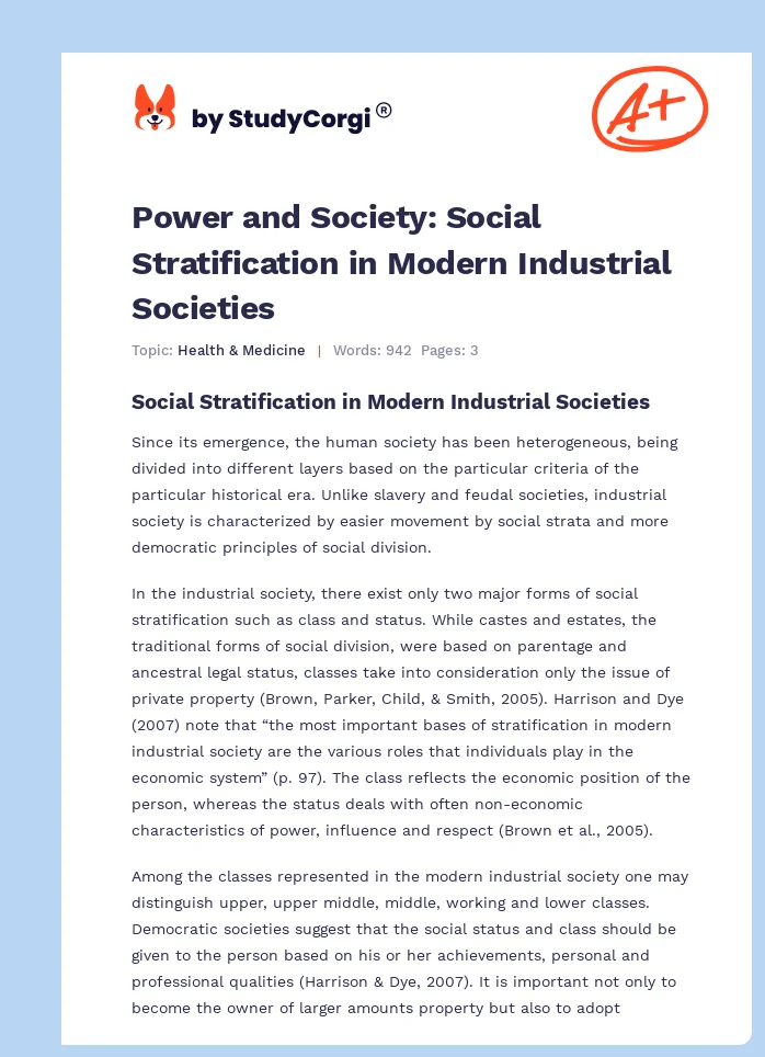 Power and Society: Social Stratification in Modern Industrial Societies. Page 1