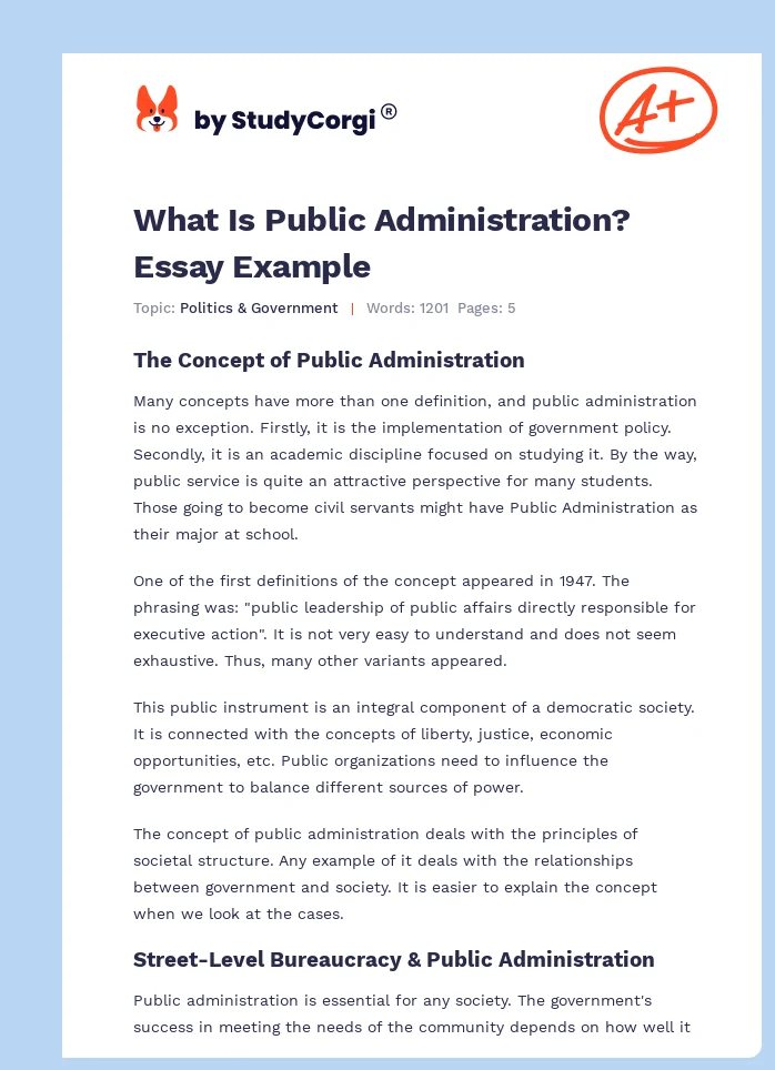 What Is Public Administration? Essay Example. Page 1