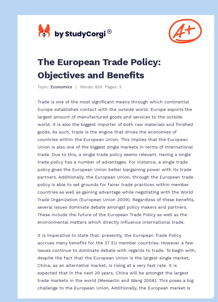 The European Trade Policy: Objectives and Benefits. Page 1