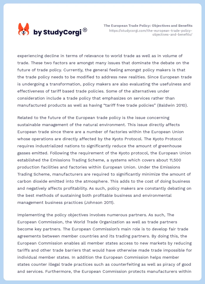 The European Trade Policy: Objectives and Benefits. Page 2