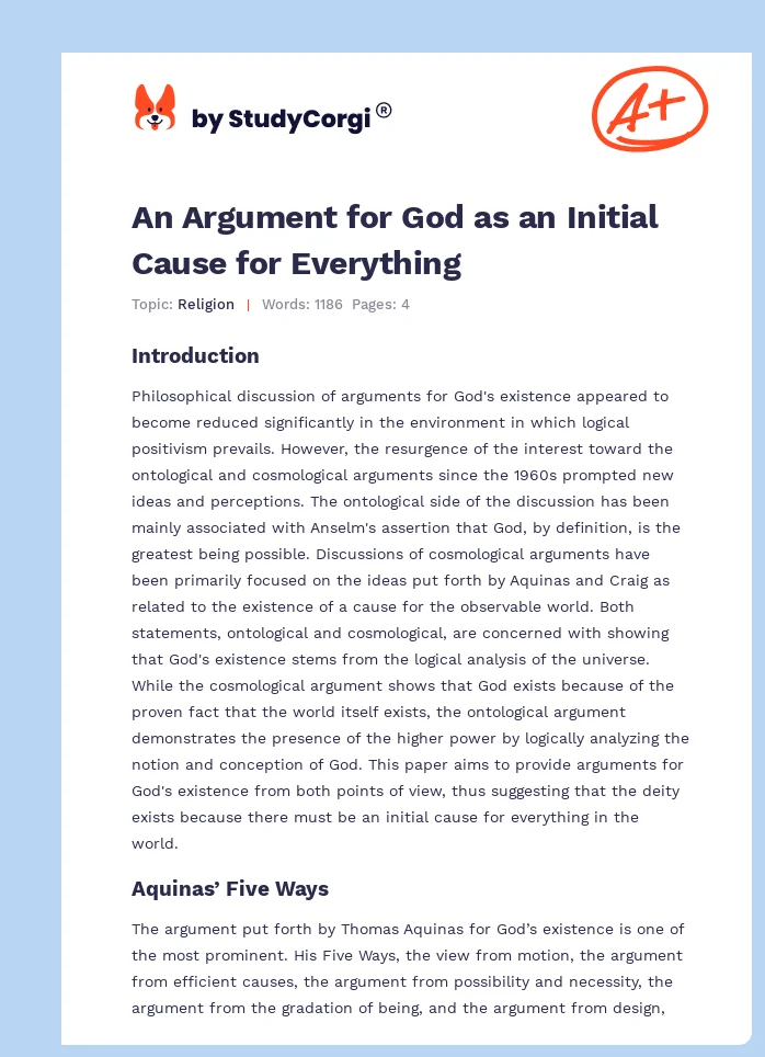 An Argument for God as an Initial Cause for Everything. Page 1
