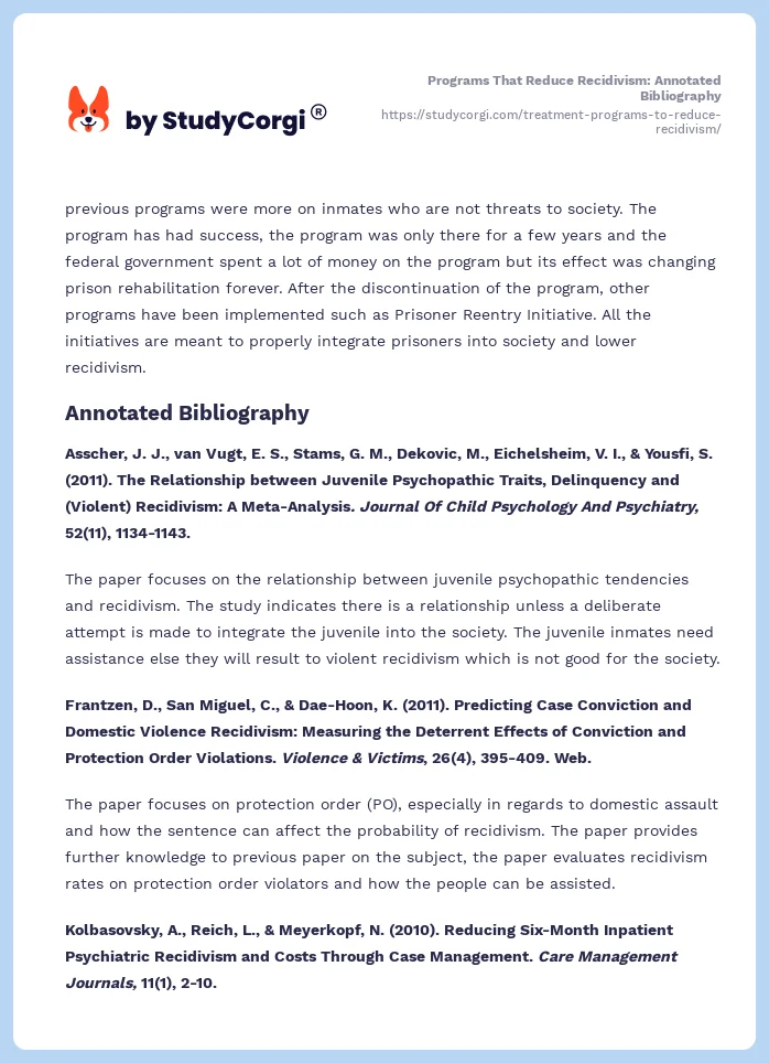 Programs That Reduce Recidivism: Annotated Bibliography. Page 2