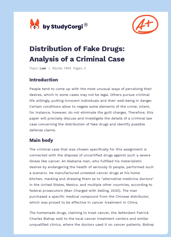 Distribution of Fake Drugs: Analysis of a Criminal Case. Page 1