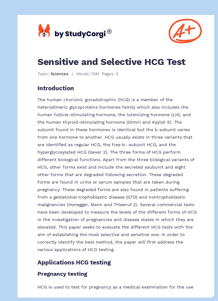 Sensitive and Selective HCG Test. Page 1