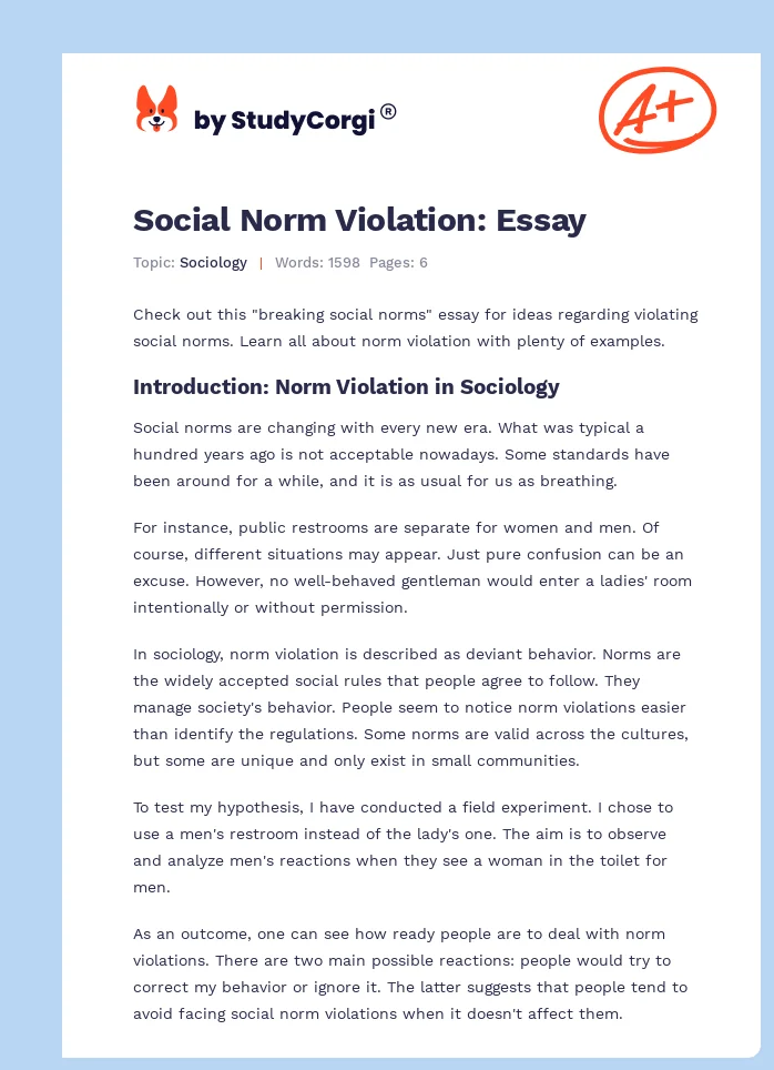 Social Norm Violation: Essay. Page 1